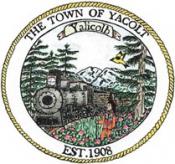 Town of Yacolt Seal includes train on tracks coming through forest